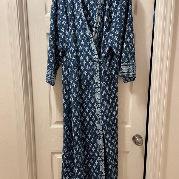 Indigo Cotton Kimono Robes for Women Indian Dressing Gown Unisex ...