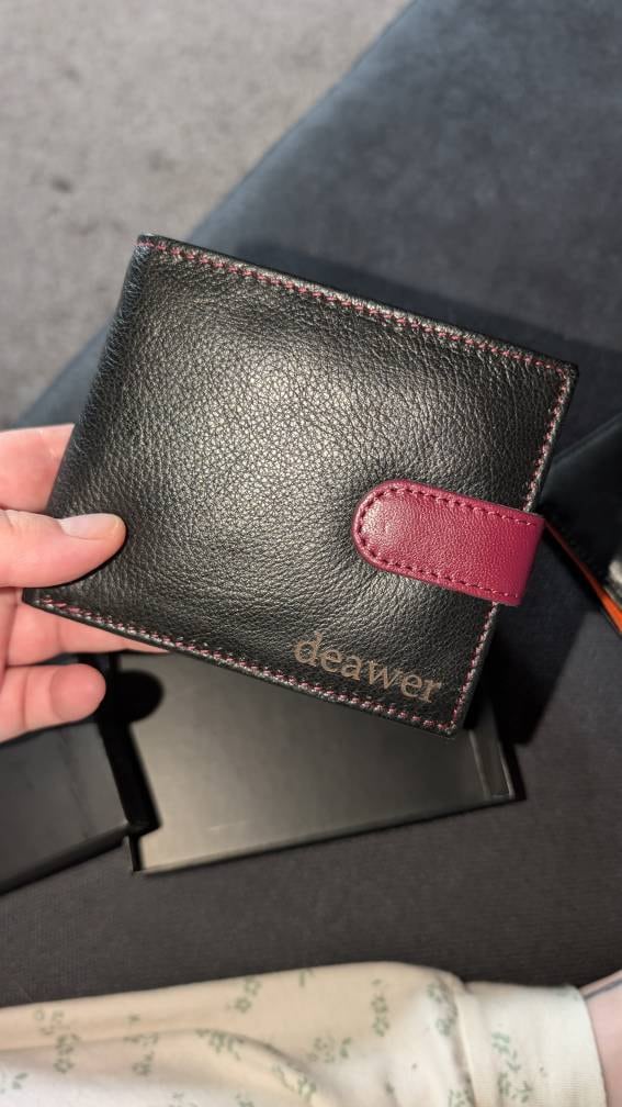 Personalised Engraved Men&#39;s Wallet, Genuine Soft Black Leather Wallet, Personalized Gift for Him, Boyfriend, Husband, Dad, Christmas Gift