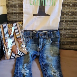 outfit boy birthday 1st personalized suspender distressed denim shorts pants