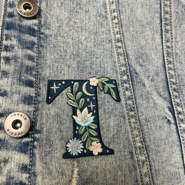 Botanical Letter Patches, Embroidered Flower & Moon