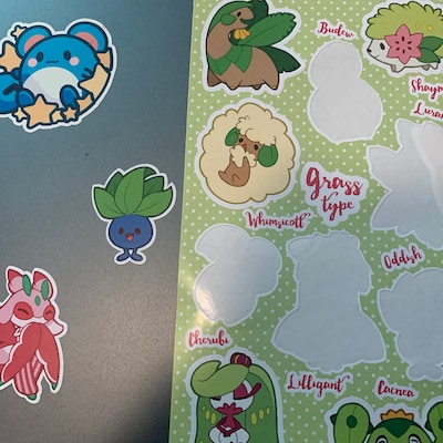 Grass Type Pokemon Sticker Sheet Pokemon Type Series - Etsy