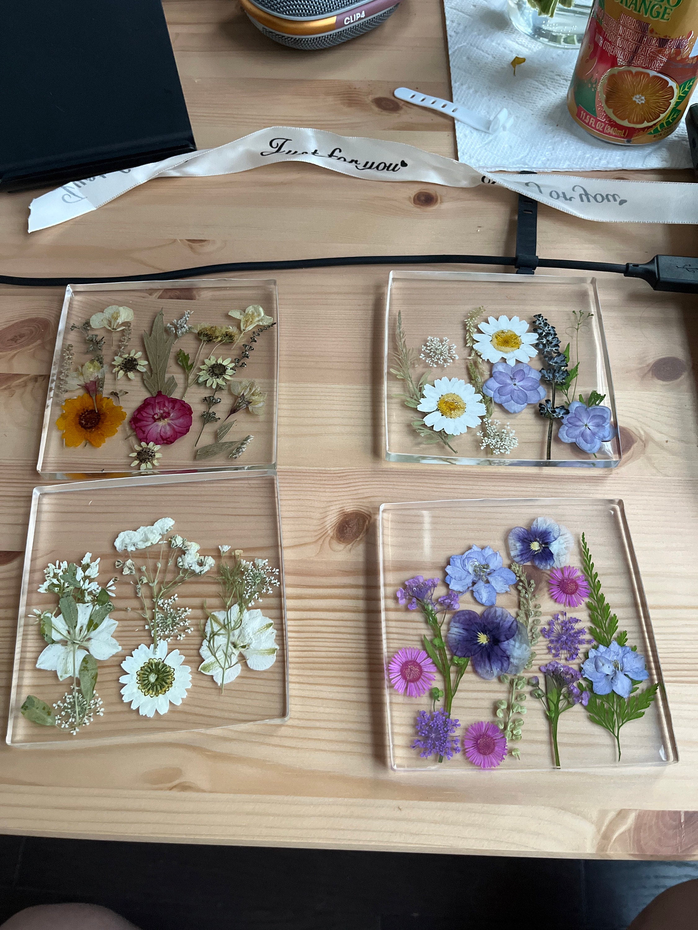 Natural Flowers Coasters,Colorful Pressed Real Flowers Outdoor Coasters,Custom Wedding Birthday Christmas Gifts Table Decor,Wildflowers Art