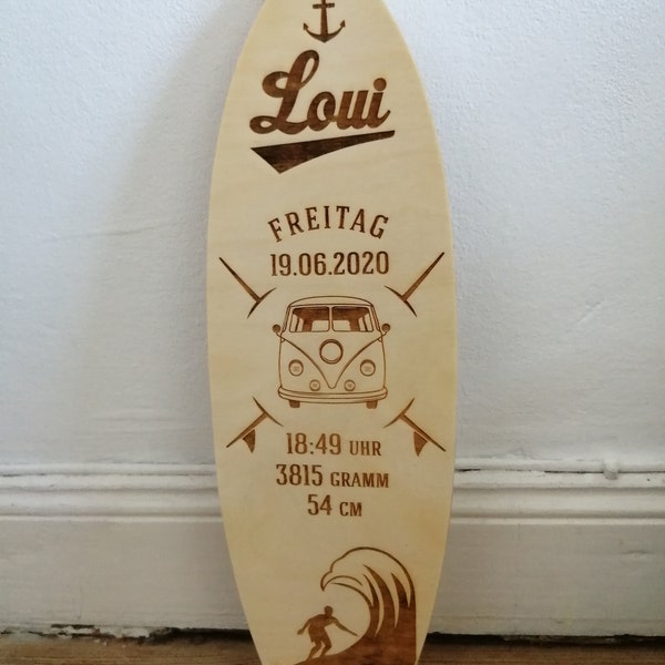 Surf Decor Baby Announcement Gift, Personalized Birth Stats, Nursery ...