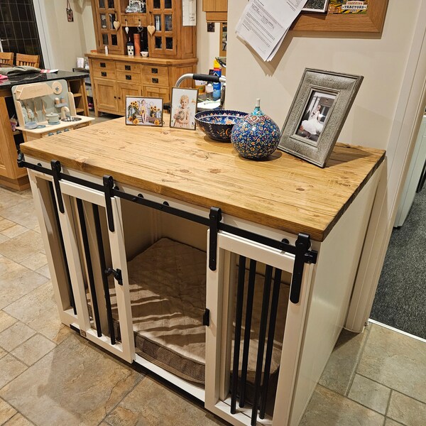 Handmade Wooden Dog Crate Furniture With Sliding Doors - Etsy UK