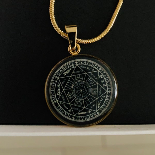 Viking Stainless Steel Seal Of Archangels Pendant Necklace - Vintage Wiccan Religious Jewelry