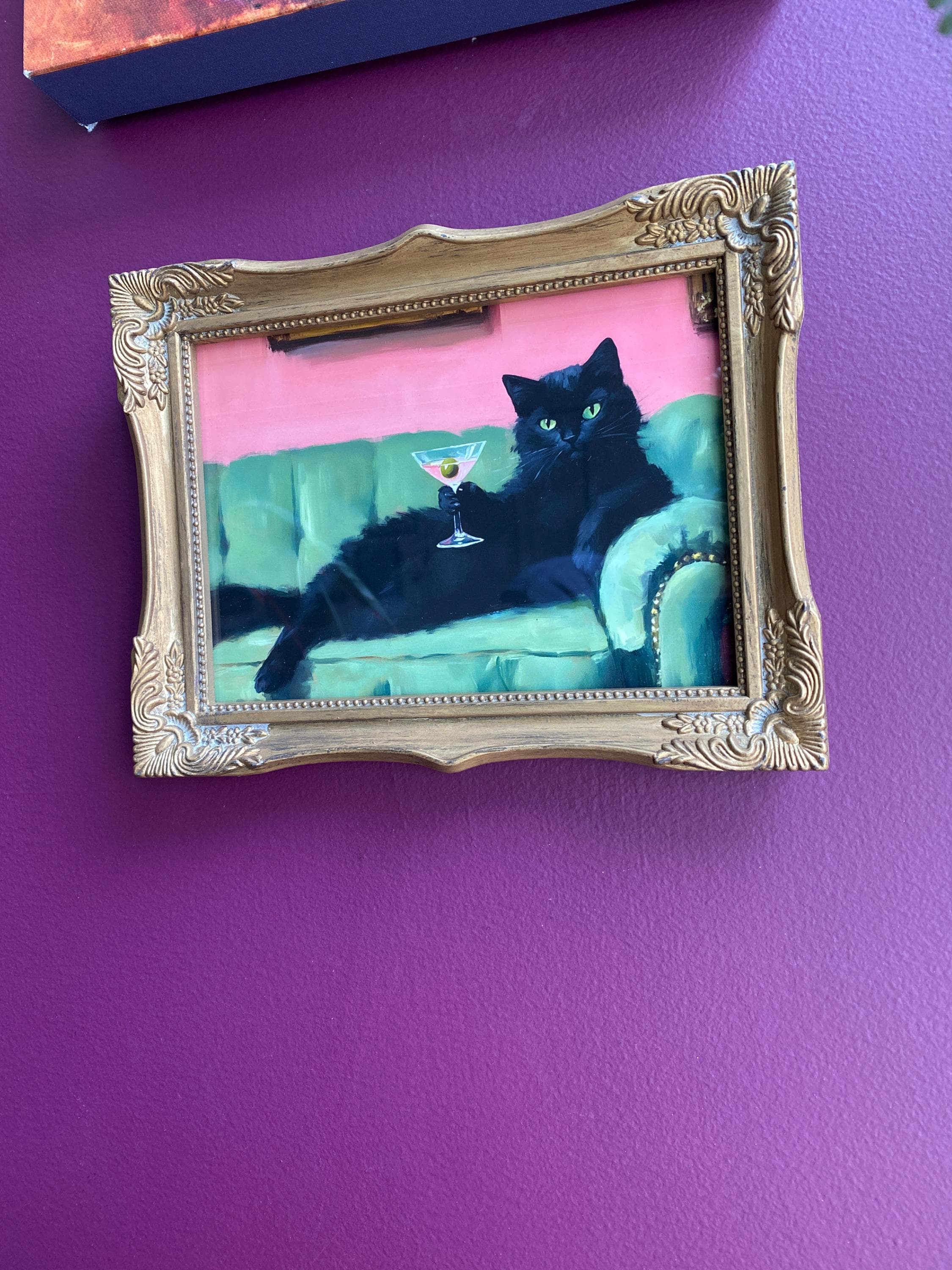 Retro Black Cat Martini Wall Art Bar Cart Decor Cocktail Art Bar Decor Vintage Oil Painting Black Cat Print Eclectic Wall Art Cute Cat Art