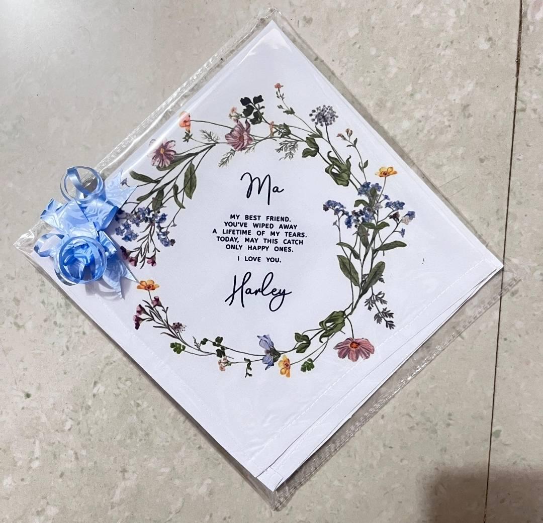 Mother of the Bride Gift, Wedding Gift for Mom, Personalized Wedding Handkerchief for Mom on Wedding Day, Gift for Mother of the Bride