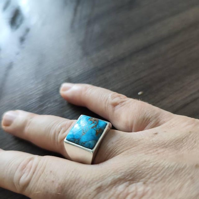Copper Turquoise Signet Ring, 925 Sterling Silver Men's Ring - Etsy