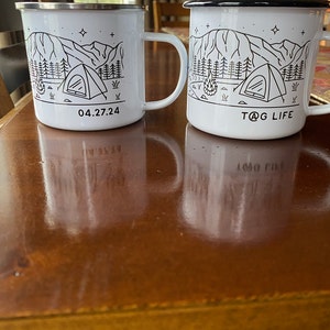 Personalized Waterfall Campsite & Bear Enamel Mug, Custom Camping ...