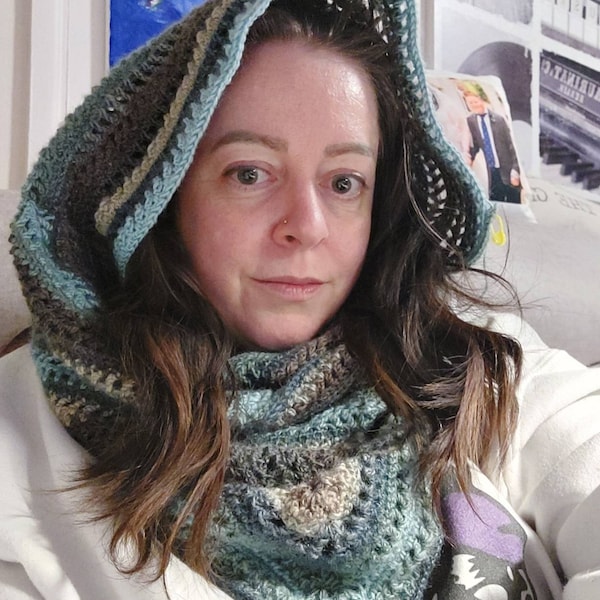 PDF Crochet Pattern - Bohemian Hooded Cowl Scarf - Boho Scarves With ...