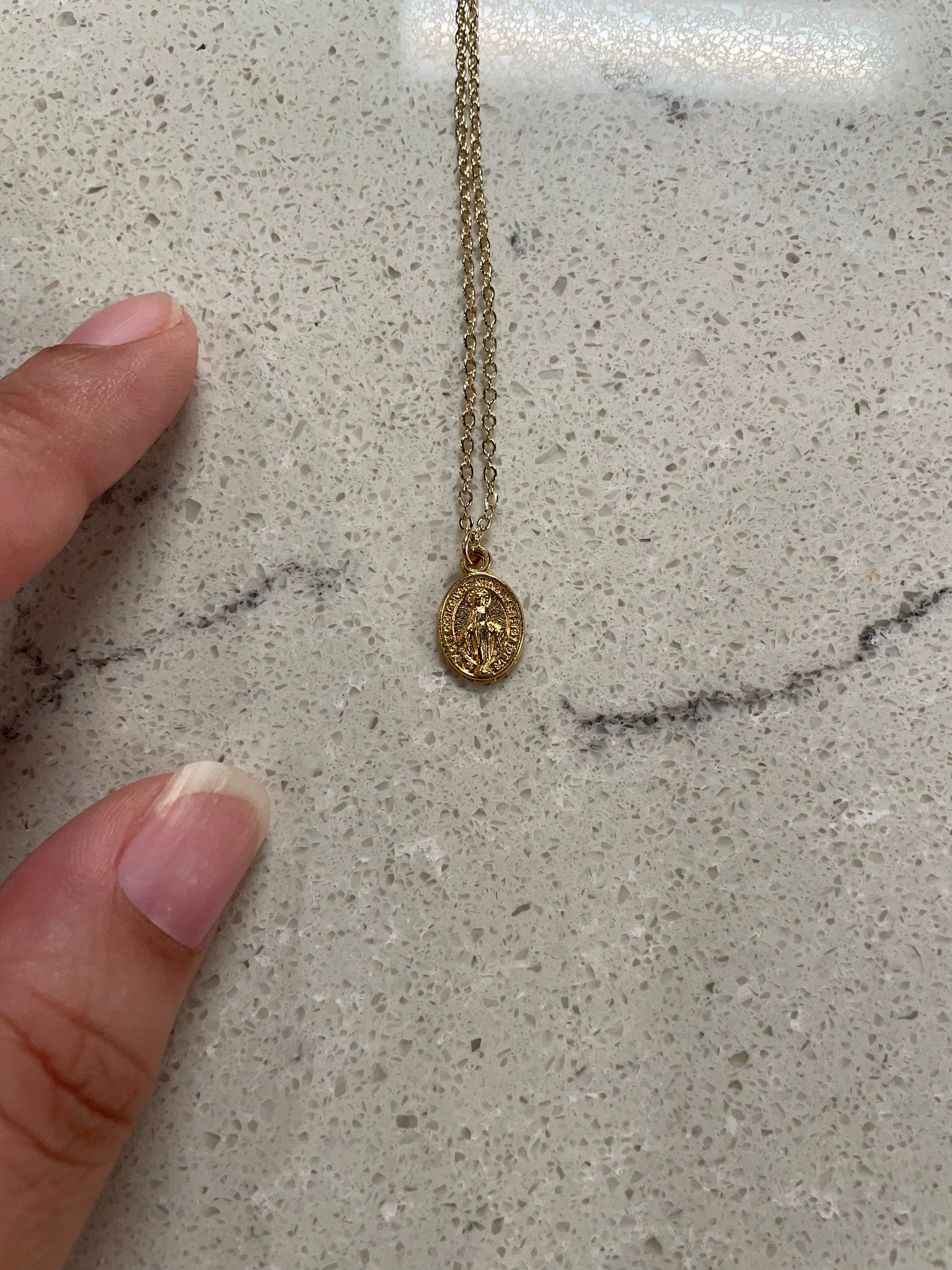 Gold Filled Virgin Mary Necklace Miraculous Medal Necklace, Blessed Mother Necklace, Gold Mary Necklace, Gold Mary Jewelry, Madonna Necklace
