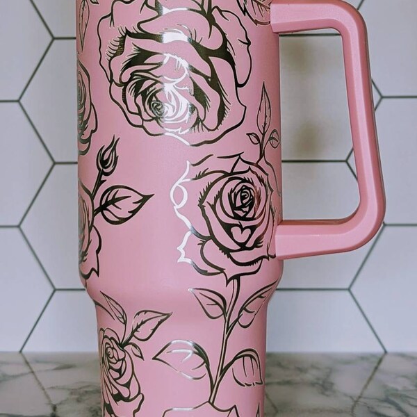 Rose Laser Engraved Full Wrap Design for 40 Oz Tumbler, Rose SVG Laser ...