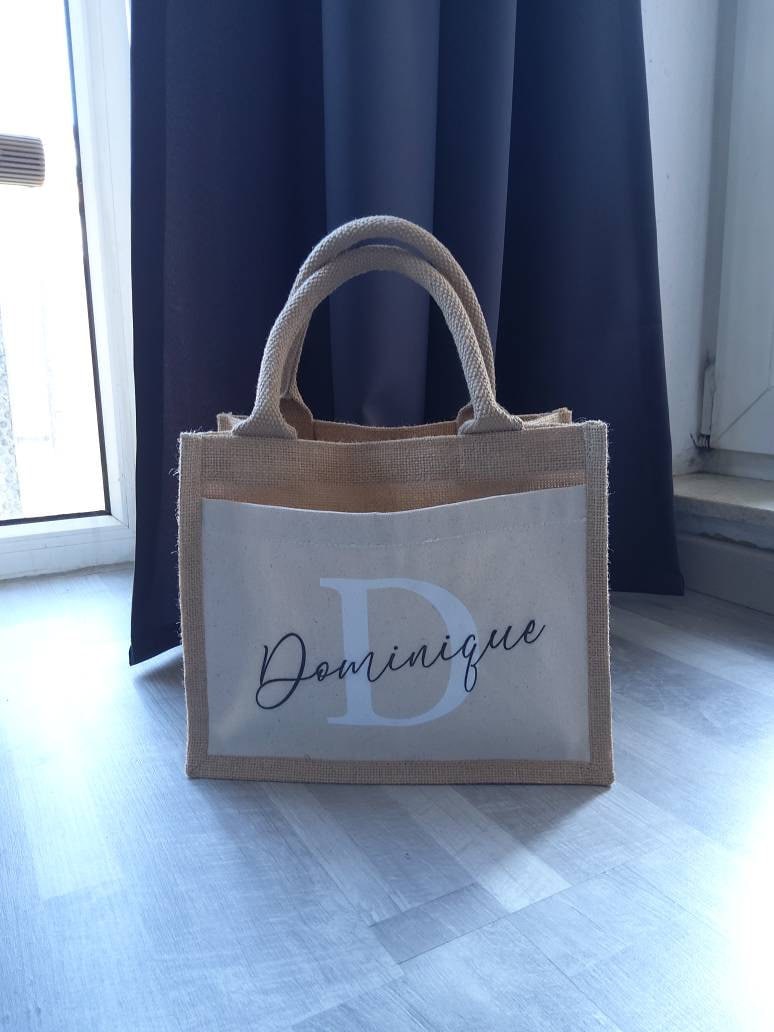 Sustainable jute bag personalized with your name & initial | Gift idea jute bag shopping bag made of jute and cotton