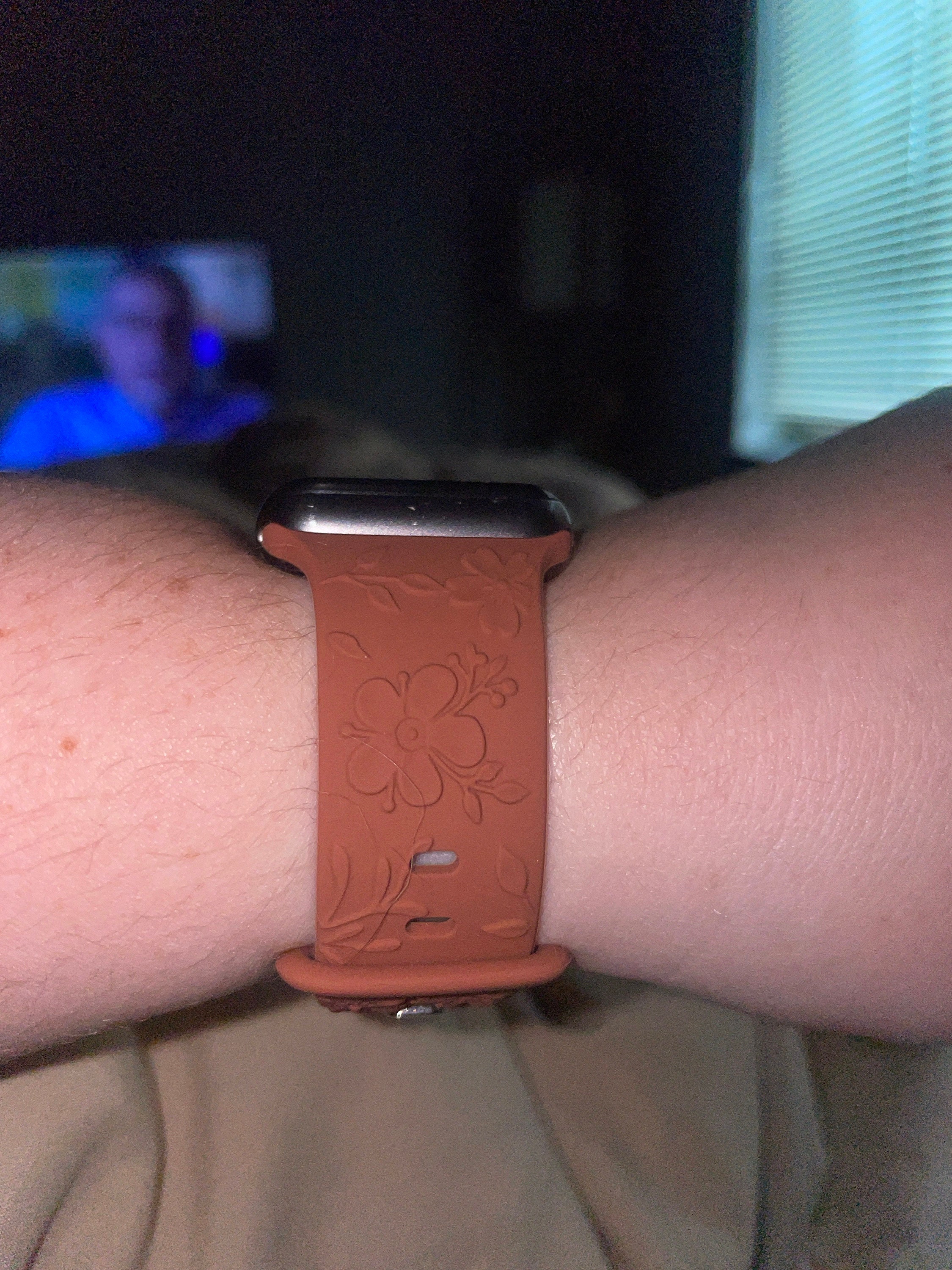 Floral Engraved Bands Apple Watch Band 40mm 41mm 38mm 42mm 44mm 45mm 49mm Women,Silicone Embossed Cherry Blossoms Band iWatch Series 9 8 7-1