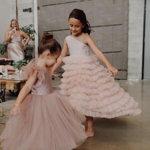 Sequin Flower Girl Dress Rose Gold One Shoulder Beauty Pageant