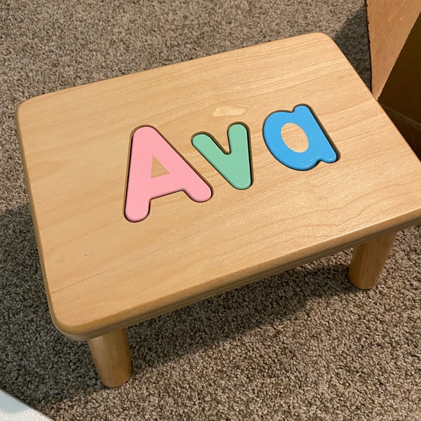 Name Puzzle Step Stool Bench - Birthday Gift - Wood - Personalized ...