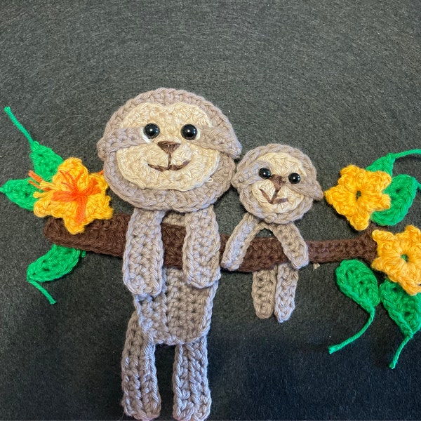 Mom & Baby Sloth Crochet Applique Pattern Instant Pdf Download - Etsy