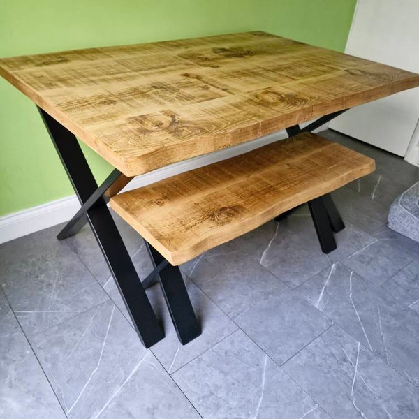 Firsby XF Live Edge Dining Table Rustic Solid Wood Industrial Steel ...