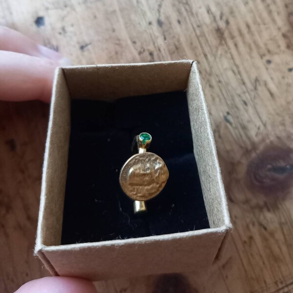 Graziella 23K Gold Plated Electroform Medusa Coin Ring main image 1
