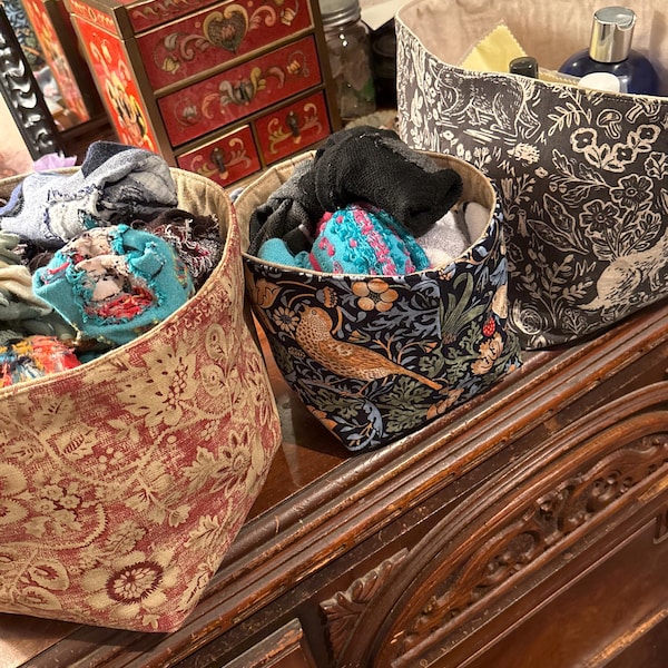 Rabbit Storage Basket, Woodland Decor Gift, Cotton Linen Fabric Pod ...