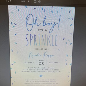 Editable Baby Shower Sprinkle Invitation Template, Boy Blue Sprinkled ...