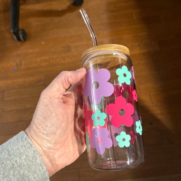 Retro Daisy Flower SVG for Libbey Beer Can Glass Wrap 16 Oz | Boho ...