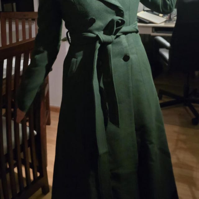 グリーンのロングウールコート、レディースウールコート、ヴィンテージ