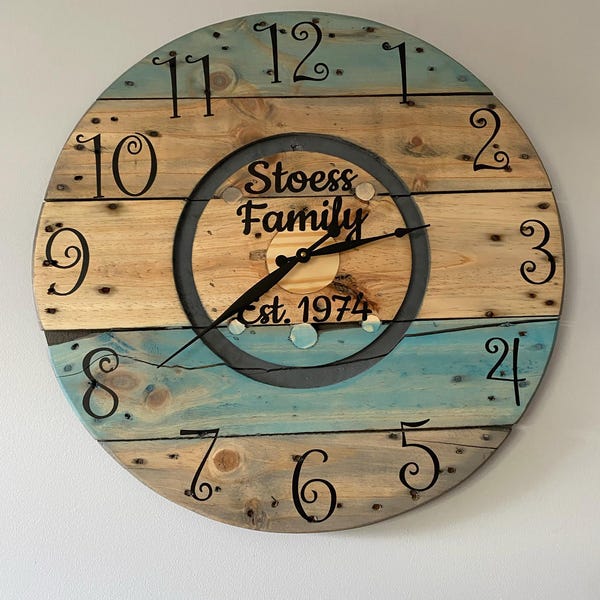 Farmhouse Wood Spool Wall Clock 20 to 36 IN Round Wooden Clock ...