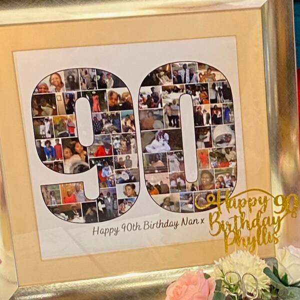 Custom 90th Photo Collage Template Personalized 90 Birthday Gift for ...