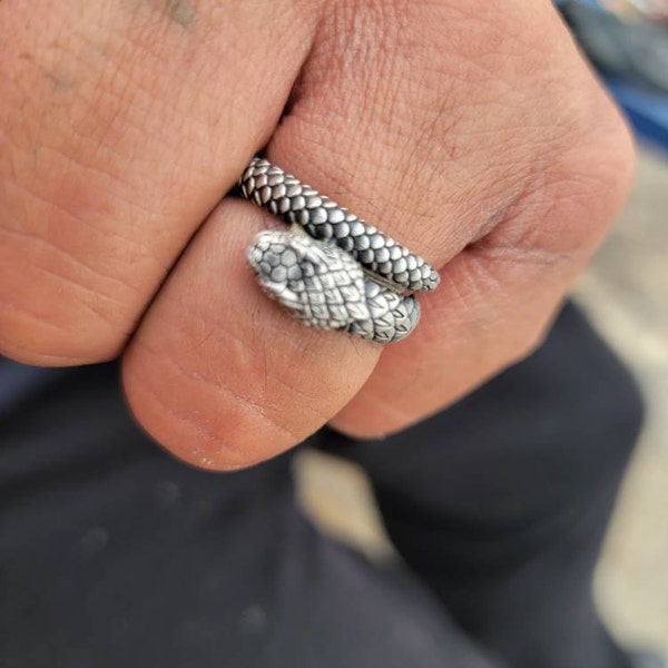 Snake Handmade Sterling Silver Men Ring, Serpent Unique Animal Ring ...