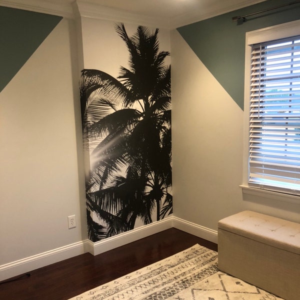 Black and White Sunny Tropical Palm Trees Wallpaper | Self Adhesive ...