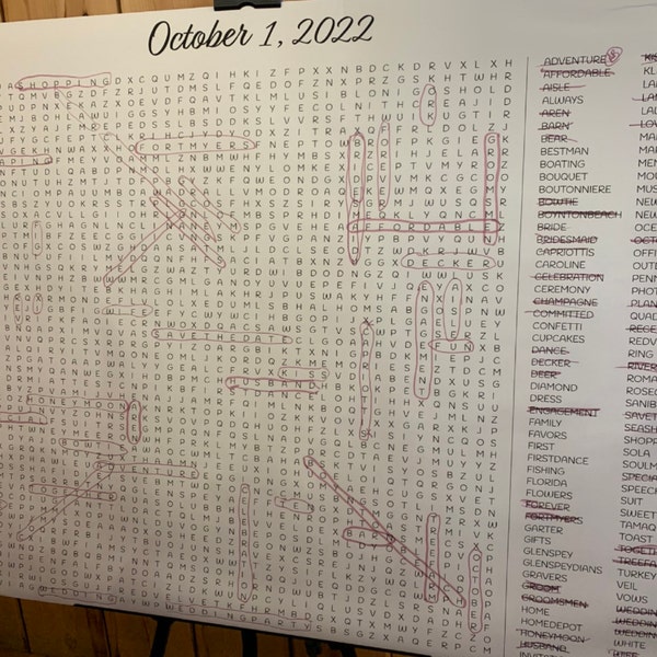 Custom Wedding Wordsearch (30"x42") - Giant Word Search - Wedding ...