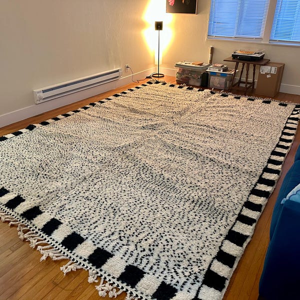 Tapis Berbère Marocain Beni Ourain 5x8 Ft - Laine Tissée Main - Motifs Dots - Boho