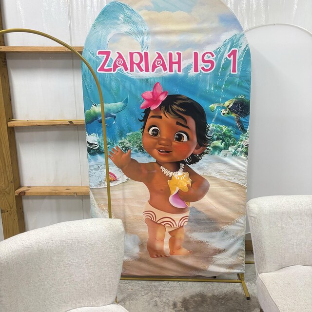 Fond Rond Personnalisé Pour Anniversaire Bébé Moana, Déco Princesse Pour Goûter D'enfants