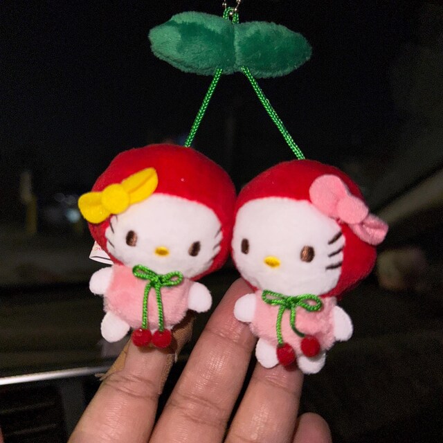 Kitty Cherry Car Charm Mirror Hanging Plush Keychain Broach - Y2K