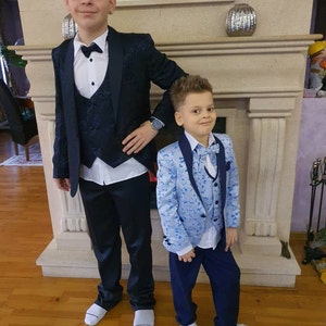 Baby Blue Boys Pageboy Shimmery Wedding Tuxedo Suit Slim Fit 5 Piece Special Occasion Outfit