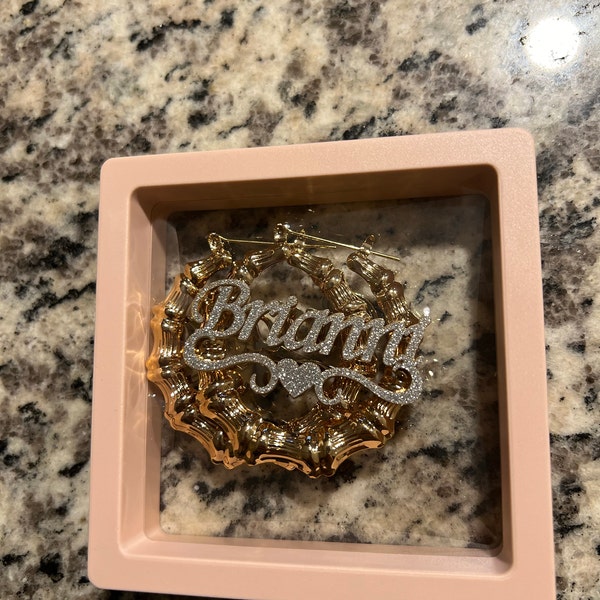 Personalized Bamboo Hoop Earrings – 18K Gold Plated Custom - Main Image