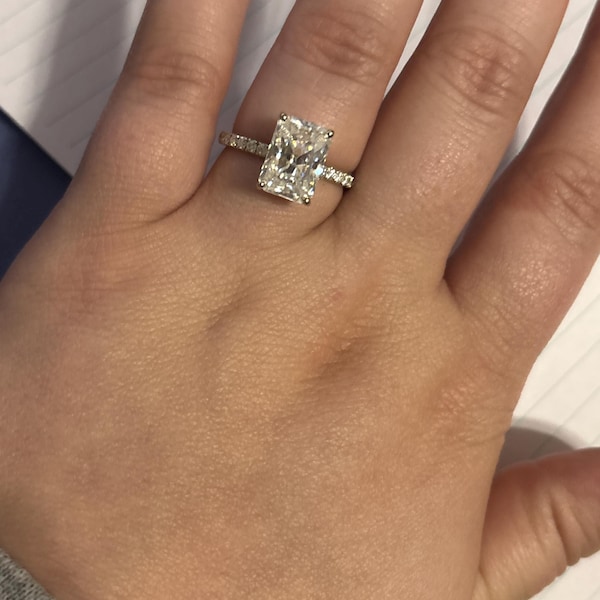 4 CT Radiant Cut Moissanite Engagement Ring, Hidden Halo Solitaire ...
