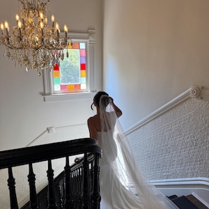 Chantilly Lace Cathedral Bridal Veil: Light Ivory One Tier Catholic Wedding Veil
