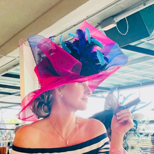 SD20 Fuchsia/navy/teal/purple Wide-brim Sinamay Hat  display picture 3