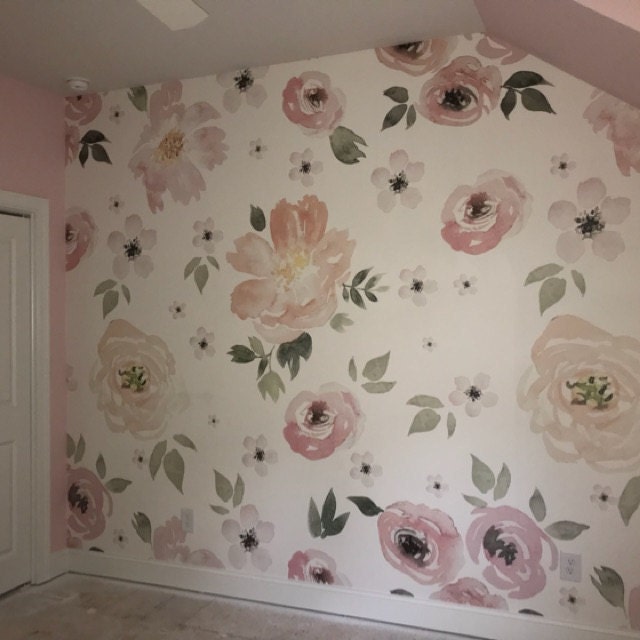 Jolie Floral Large Mural Wallpaper Jolie Floral Large Mural Wallpaper Watercolor Wall Mural | Etsy