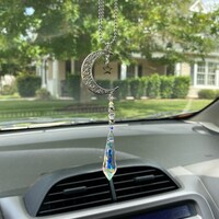 Crescent Moon and Star Crystal Suncatcher, Rearview Mirror Car Charm ...