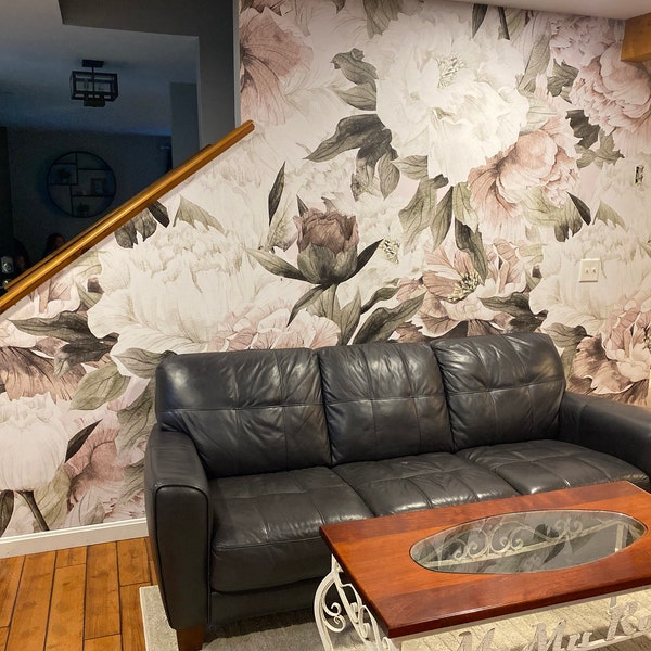 Vintage Roses and Peonies Peel and Stick Wallpaper | Removable ...