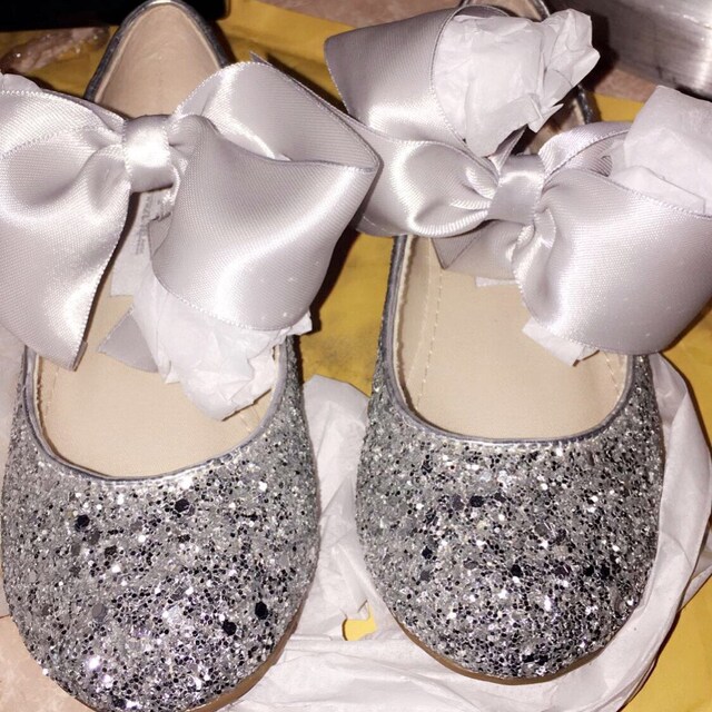Silver Rock Glitter Mary-jane With SATIN Ribbon Bow - Flower