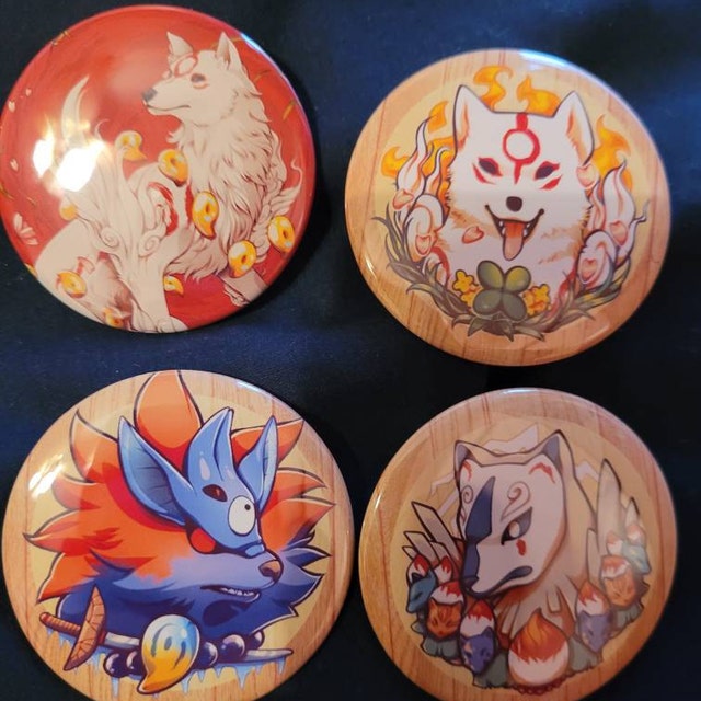 Buy Okami Button Pinback Set Amaterasu Okikurumi Ninetails Online