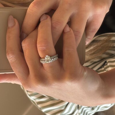 3MM Round Moissanite Open Notch Bubble Set Wedding Matching Band for ...