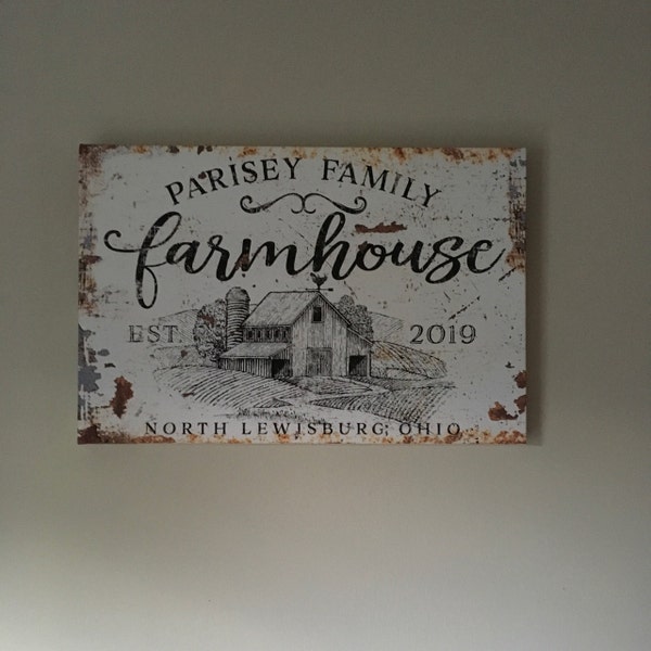 Custom Family Name Sign Rustic Farmhouse Sign Modern Farm Wall Decor ...