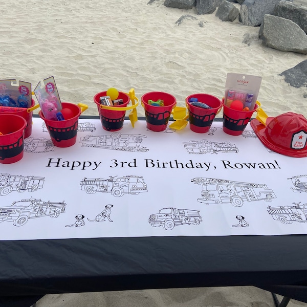 Personalized Fireman Birthday Decorations Coloring Table Runner ...