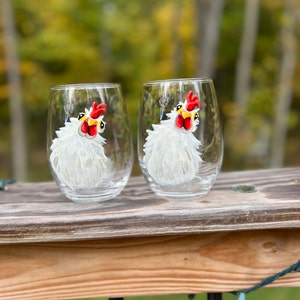 Painted Wine Glasses Rustic, Hand Painted Wine Glass, Black Rooster,  Rooster Decor, Farmhouse Decor, Country Kitchen, Hand Painted Gift 