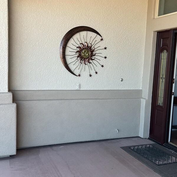 36" SUN MOON STARS 3D Metal Wall Sign Decor Sculpture Rustic Brown ...
